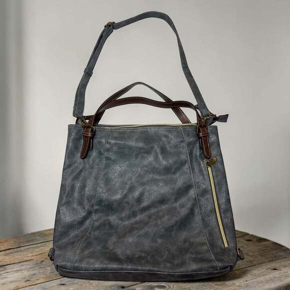 Brenice Handbags - Brenice Large Faux Leather Grey Crossbody Hobo Bag with Contrast Straps